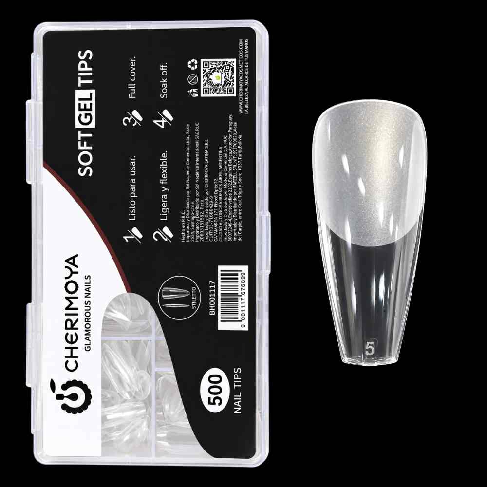 Tips Soft Gel Pre-limados Coffin Medium 500und Cherimoya