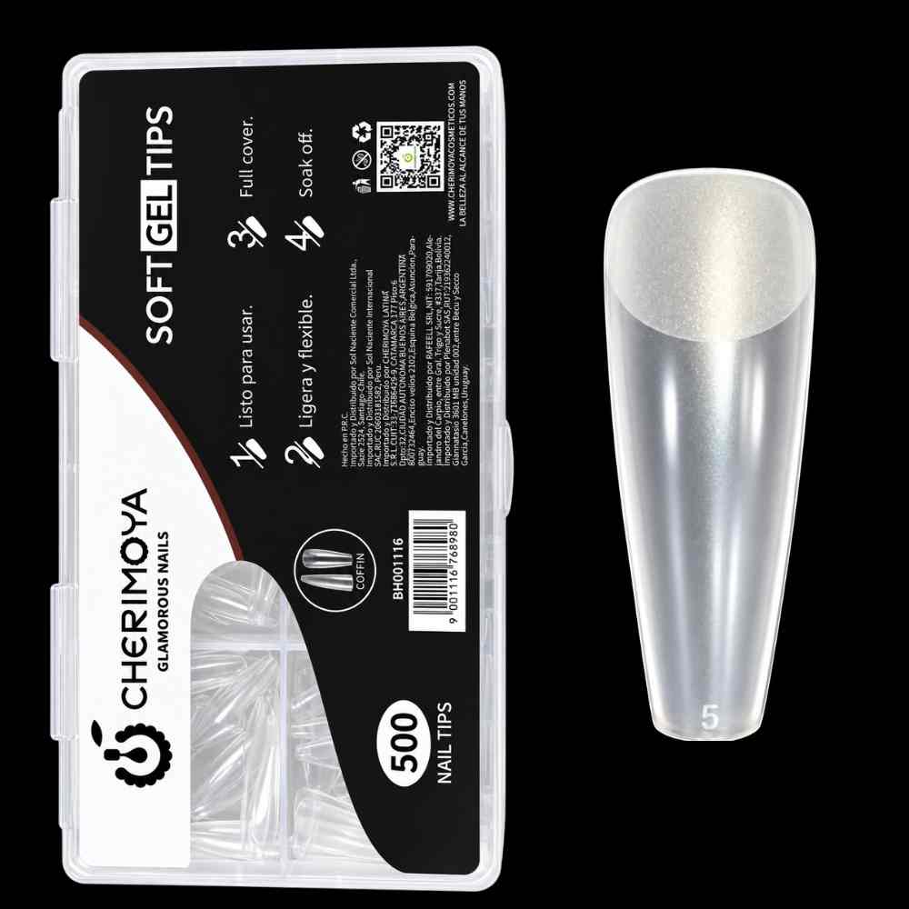 Tips Soft Gel Pre-limados Coffin Largos 500und Cherimoya