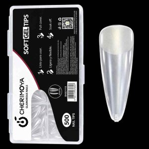 Tips Soft Gel Pre-limados Stiletto Largos 500und Cherimoya