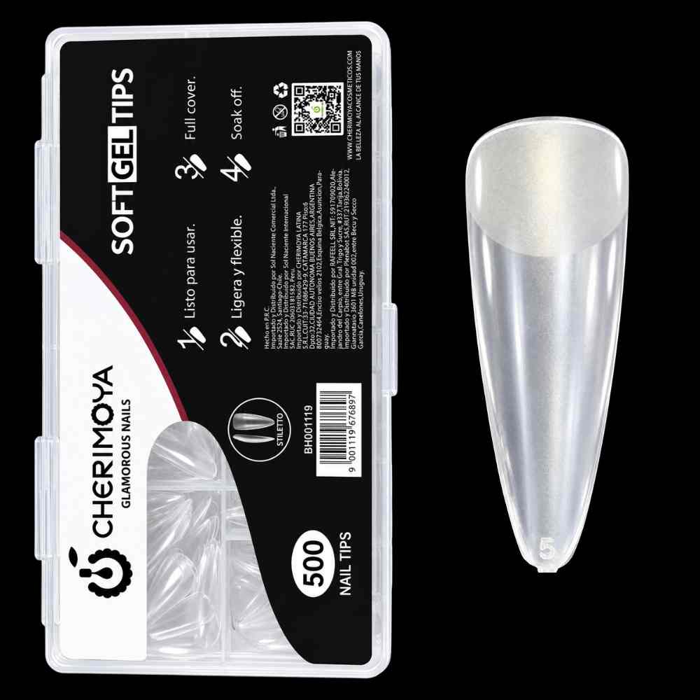 Tips Soft Gel Pre-limados Stiletto Largos 500und Cherimoya