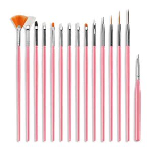 Set De 14 Pinceles De Uñas Rosados